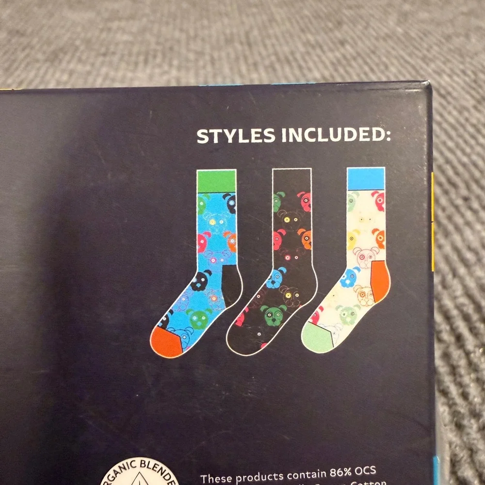 Happy Socks 3 Pack Dog Crew Socks‎ Gift Set Colorful Adult Novelty Socks